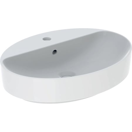 Lavoar pe blat Geberit VariForm, oval, cu banc cu orificii de robinet: B=60cm, T=45cm, Preaplin=Vizibil, Alb